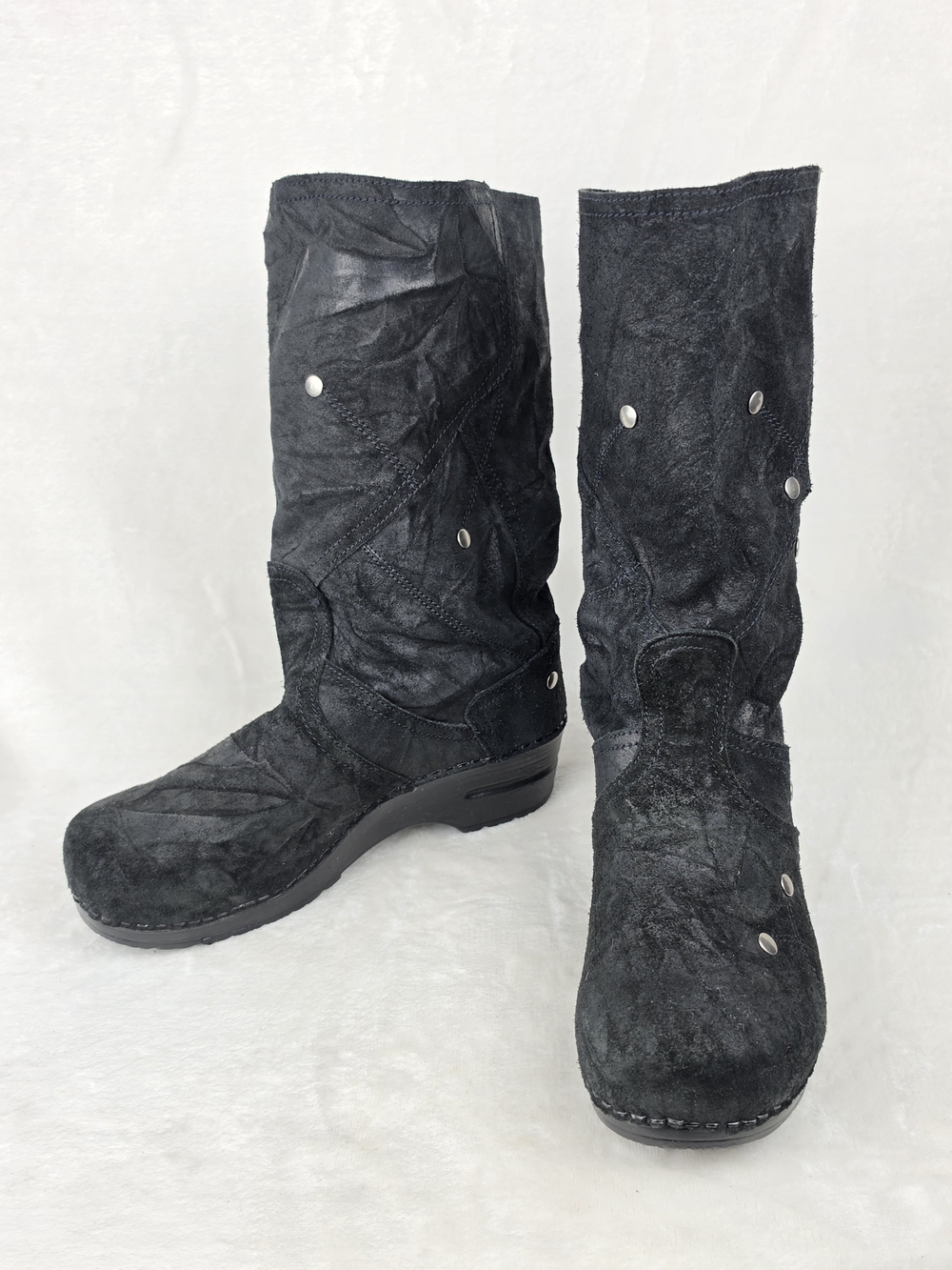 Sanita Danish Clogs Womens 40 Black Studded Leather Tall Boots Hook Loop